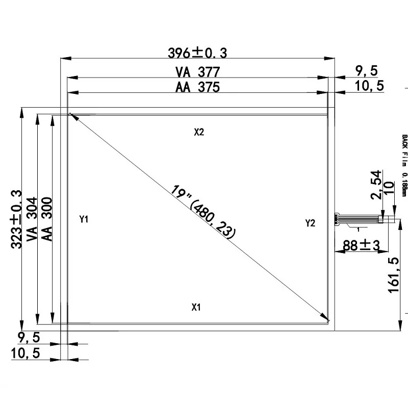 For AD-19.0-5RU-01-200 Digitizer Resistive Touch Screen Panel Sensor 396x323mm