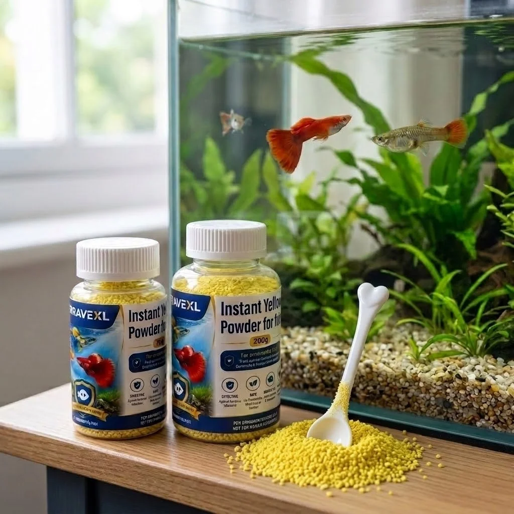 Poudre jaune instantanée tout-en-un pour les problèmes bactériens courants chez les poissons - Options 80g et 200g avec une cuillère doseuse et un pot offerts