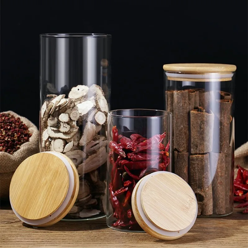 

6pcs/Set Kitchen Organization Airtight Food Storage Container Glass Spice Jar with Bamboo Lids