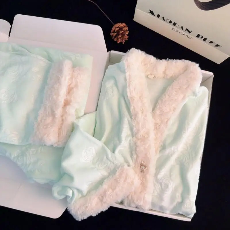 

Новая модель, женские пижамы, осенне-зимняя удобная одежда для сна премиум-класса, утепленная пижама на флисовой подкладке, костюм для домашней одежды «Чистое желание»