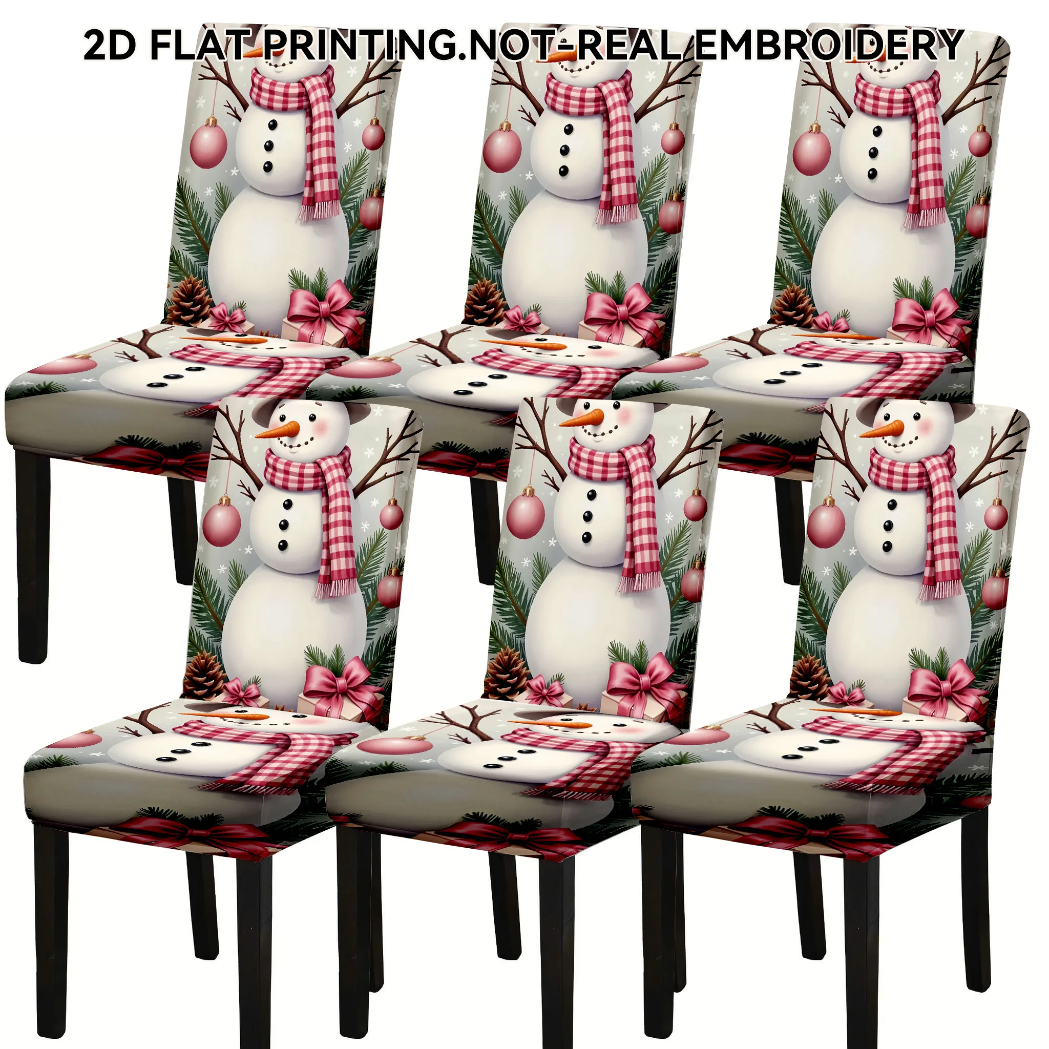 2/4/6 PCS Christmas Lovely Snowman Elastic Dining Chair Covers, Cute 2D Flat Printed Christmas Decoration Chair Covers