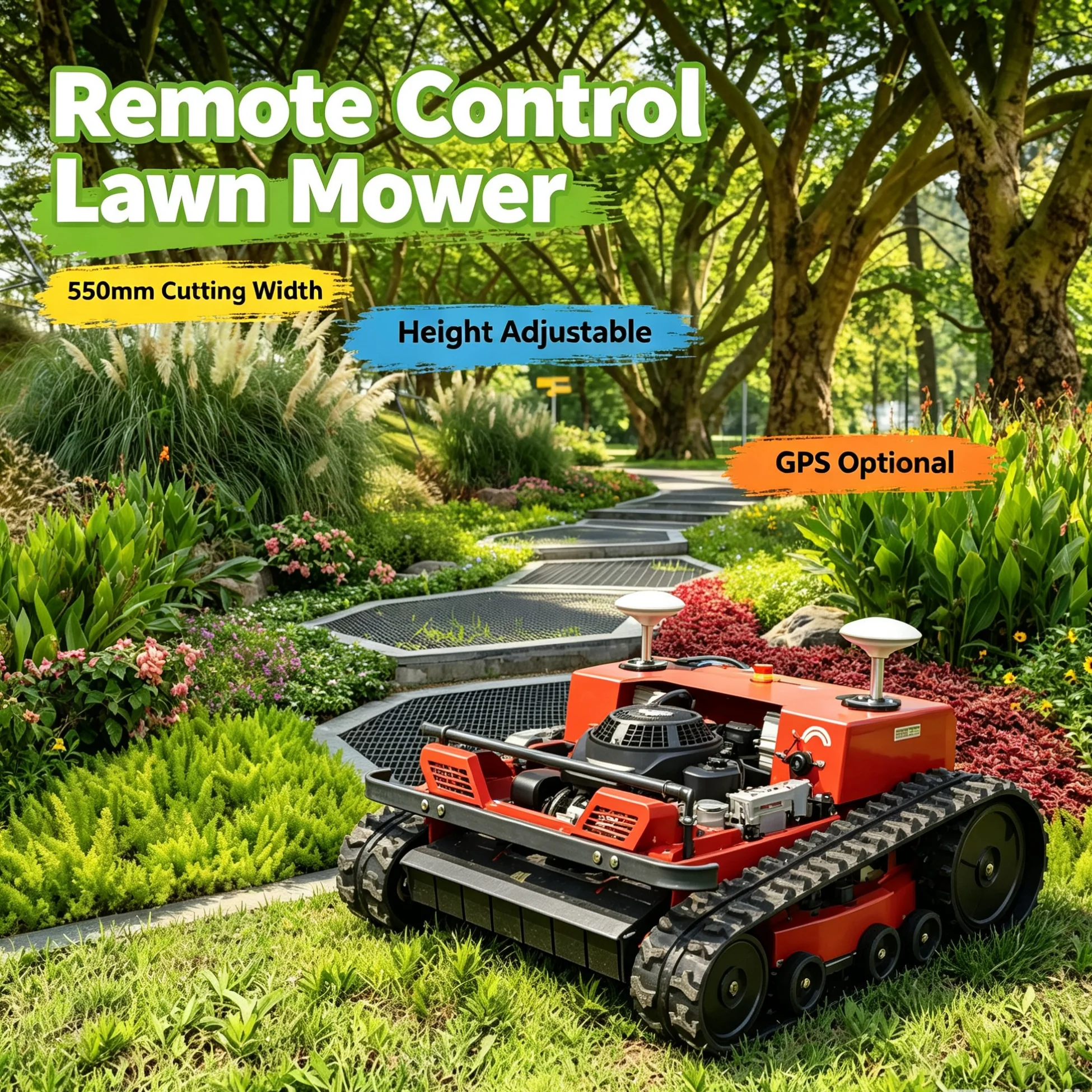 Customized zero-turn crawler lawn mower robot adopts optimized 4-stroke engine structure to guarantee unified cutting width