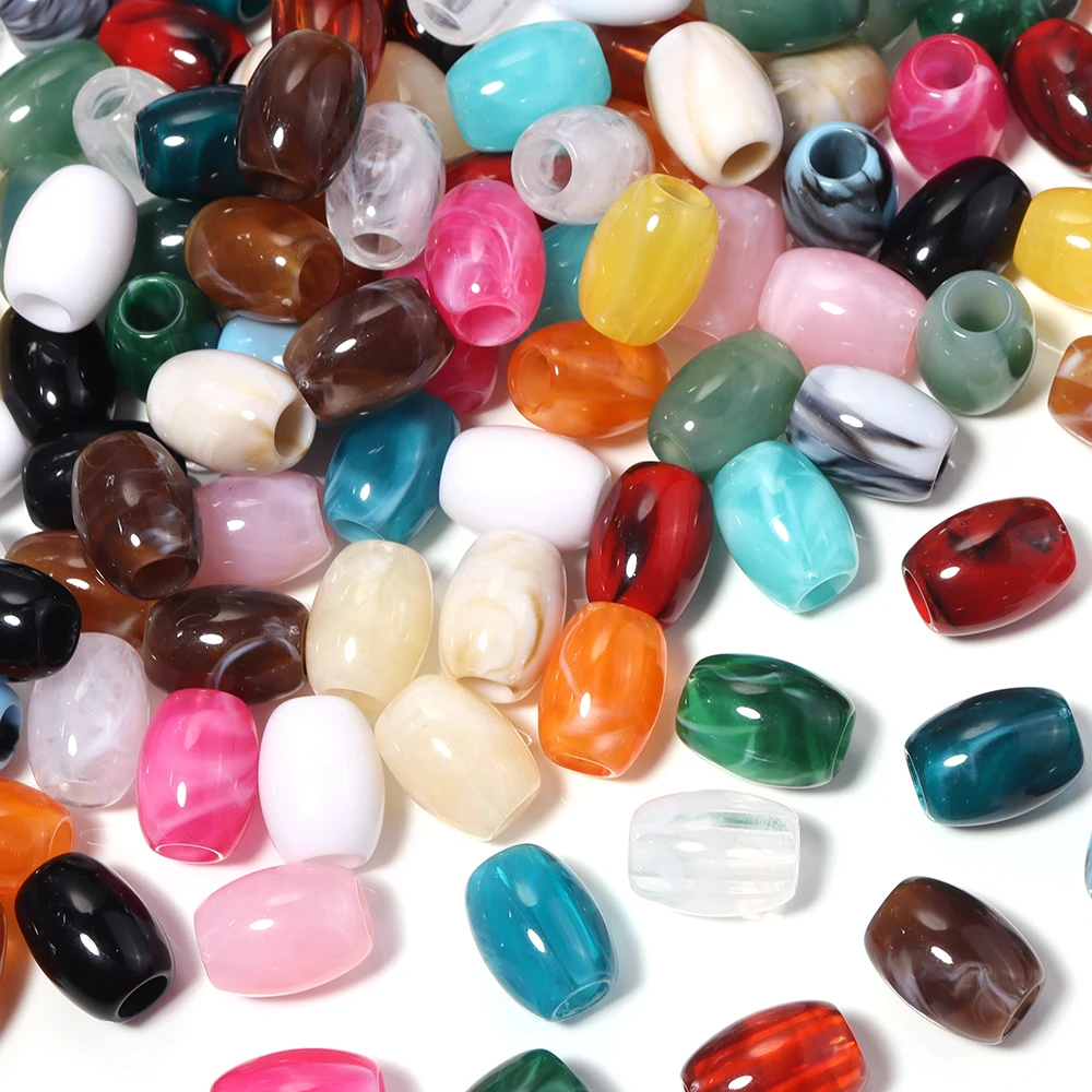 50pcs/lot Two-tone Large Hole Acrylic Beads Barrel Shape Loose Spacer Bead for DIY Bracelet Necklace Jewelry Making Accessories