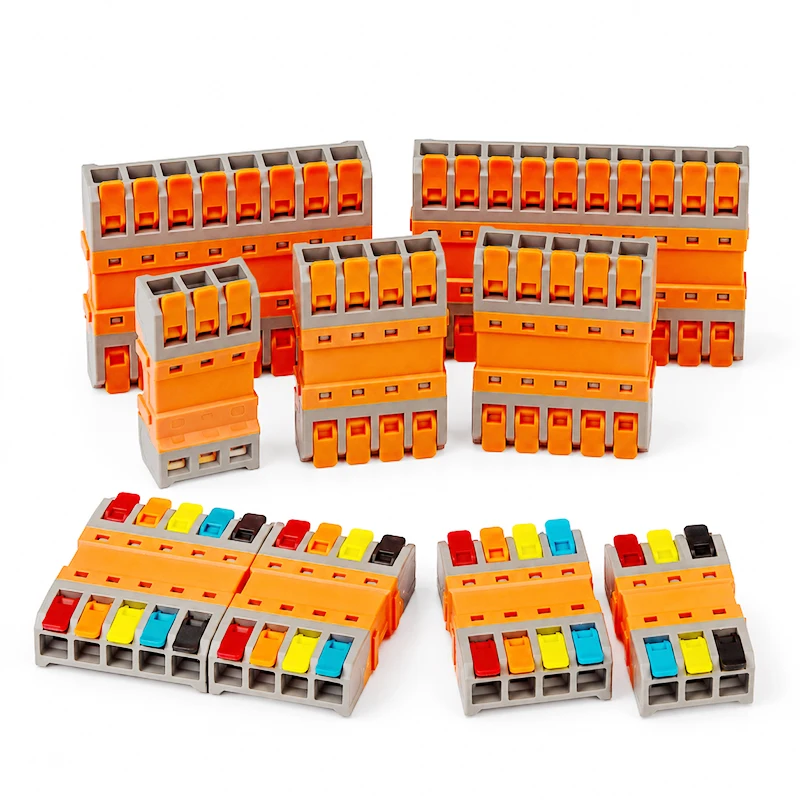 Modular Lever Wire Connector Quick Push In Terminal Block Reusable Detachable Electrical Connector 2/3/5 Port No Strip Wiring