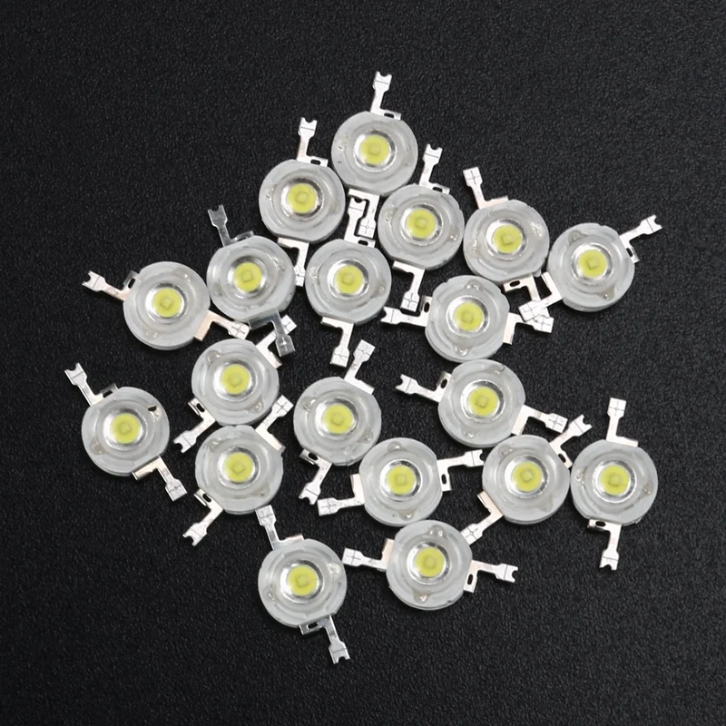 A47U 20 Pcs High Power 2 Pin 3W White LED Bead Emitters 170-190Lm 6000K