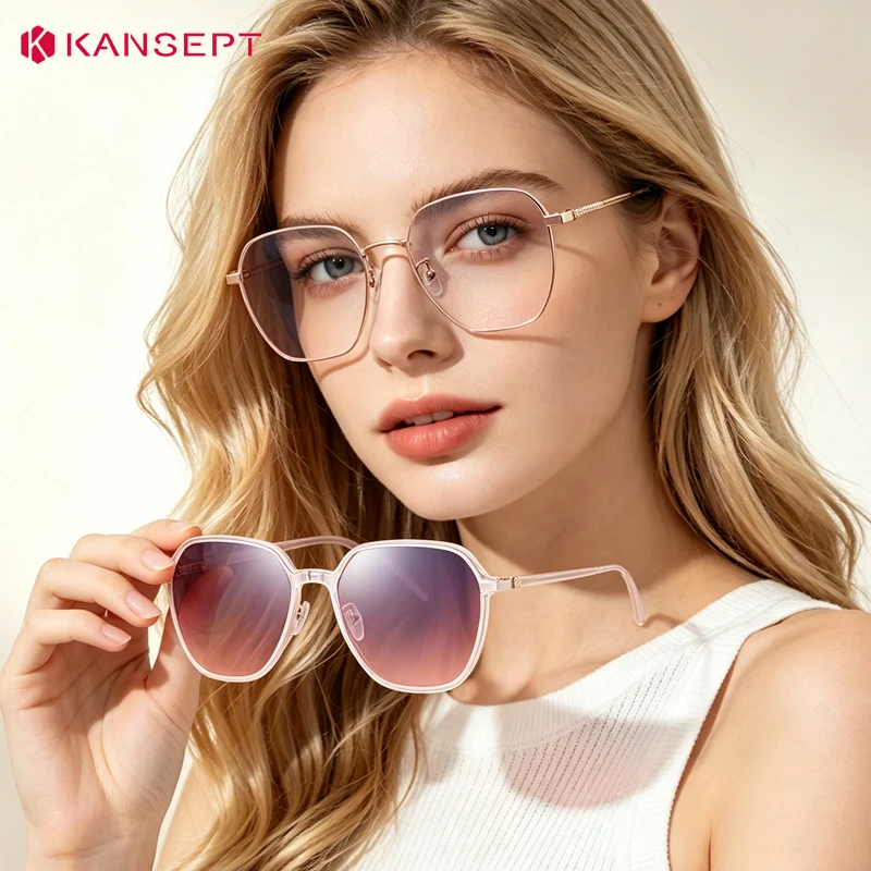 KANSEPT Polarized Sunglasses Women Magnetic Clip On 2 in 1 Sun Glasses Frame Metal Optical Cat Eye Glasses Frames Retro UV400
