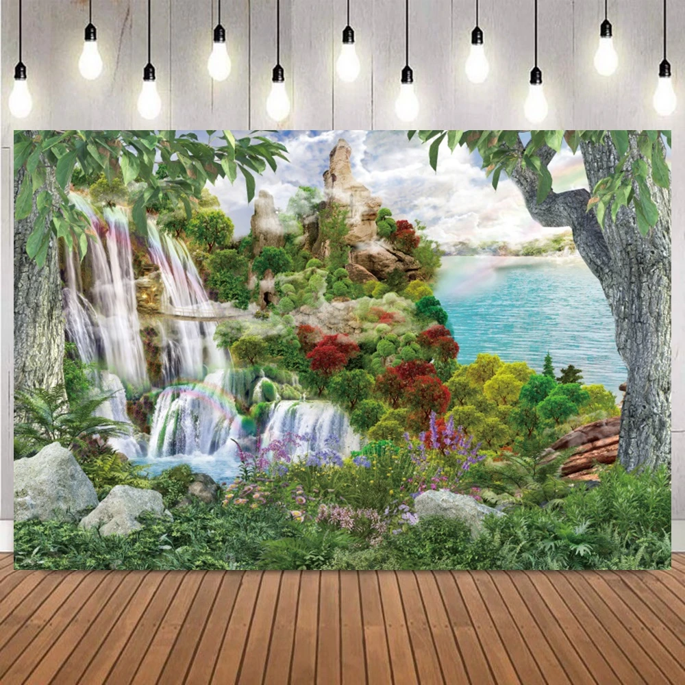 Fondo de fotografía de escena costera de glicina, palmera de playa Tropical, retrato de fiesta de jardín exótico, decoración del hogar, fondo de fotografía