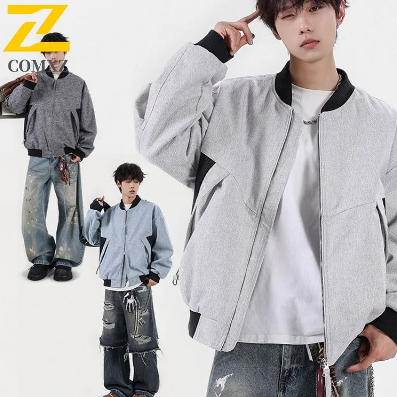 

COMXZ 2025 Men's Premium Nax Fabric Baseball Collar Casual Jacket Thick Cotton Youth Trendy Workwear Stand Collar Coat