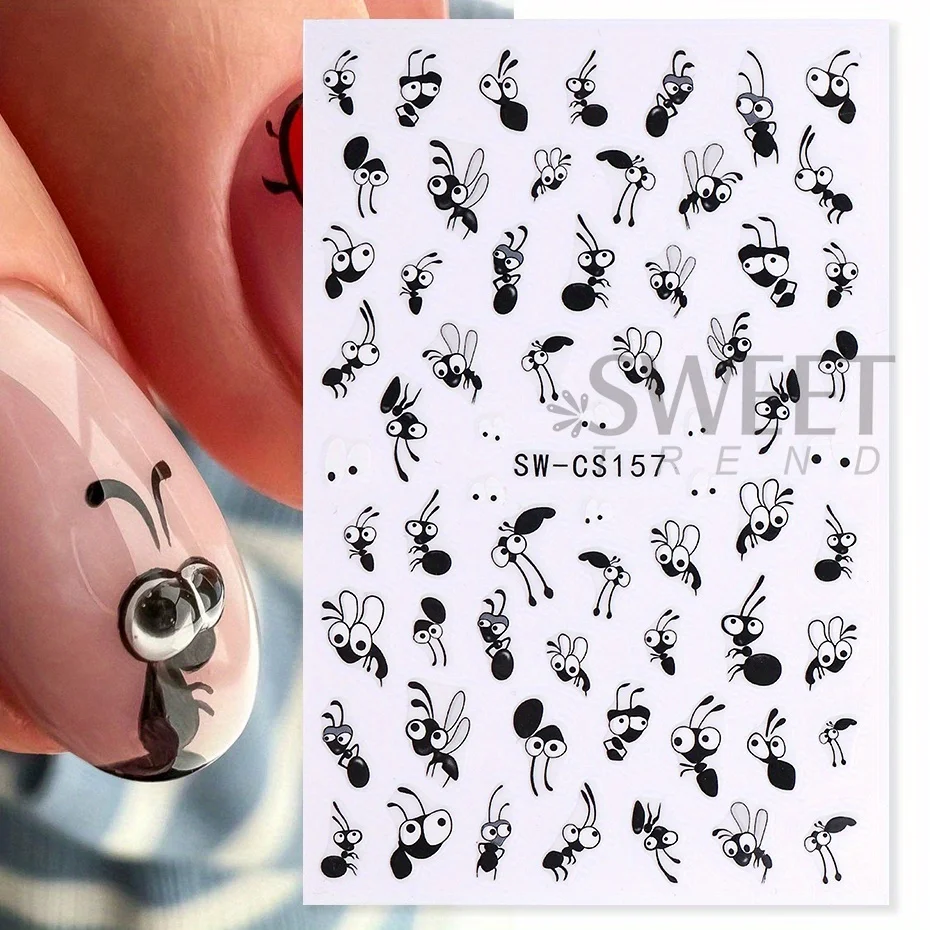 2pcs Adorable Black Ant Nail Sticker Fashion Expression Design Cute Cartoon Childlike Decor Decals Foils DIY Charm Manicure Tips