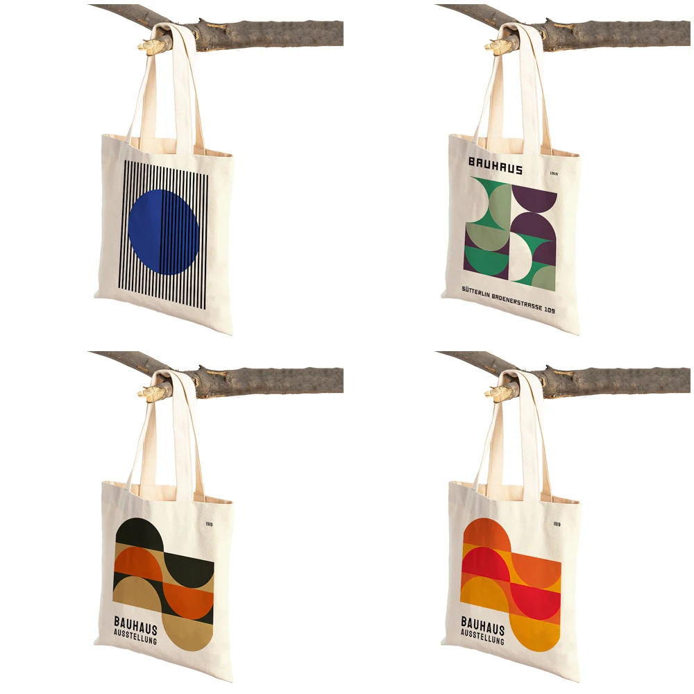 Bauhaus Exhibition Unique Women Shopping Bags Double Print Casual Canvas Handbag Vintage Art Child Shoulder Shopper Bag