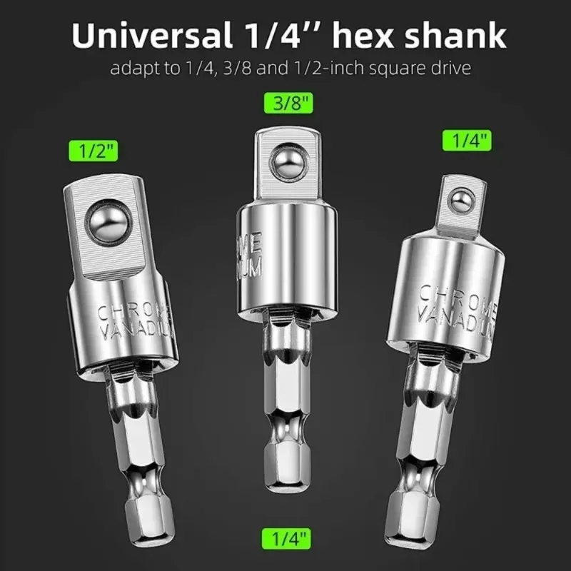 Impact Driver Socket Adapter 360 Degree Rotatable 1/4 3/8 1/2 Wrench Drill Hex to Square Male Converter Nut Electric ScrewDriver