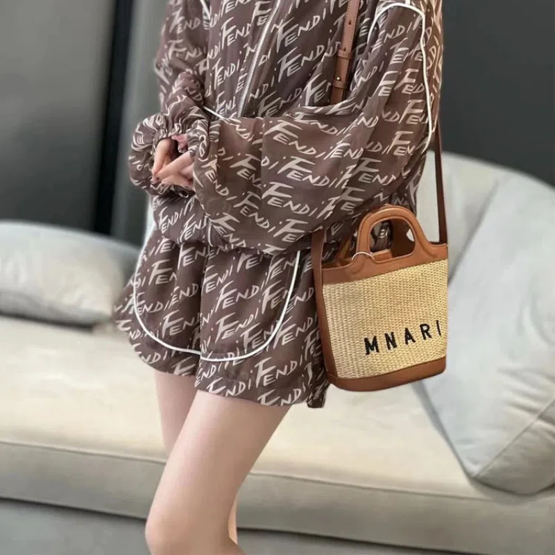 2024 Women's Summer Loose Fashion All-match Temperament Letter Printed Appear Thin Sunscreen Clothing Shorts Leisure Time Sets