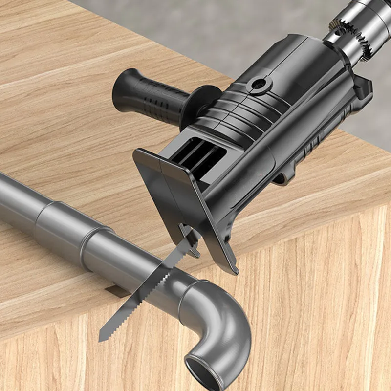 Elektrische Bohrmaschine, modifiziert auf Säbelsägen-Adapter, Schraubendreher-Konvertierungskopf für Holz, Metall, Schneidwerkzeug mit Sägeblatt – Detail 7