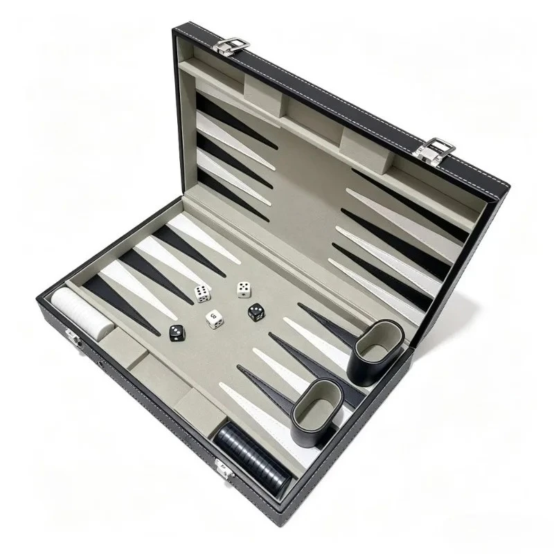 Game Chess Board Backgammon Set With Stitched Black Leatherette Case Nice Gift Folding Business Entertainment For Family Party