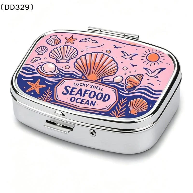 1Pcs Retro Sardine Print Pill Box 2-Compartment Metal Mini Organizer For Women Travel Jewelry Medicine Candy Storage〔DD329〕