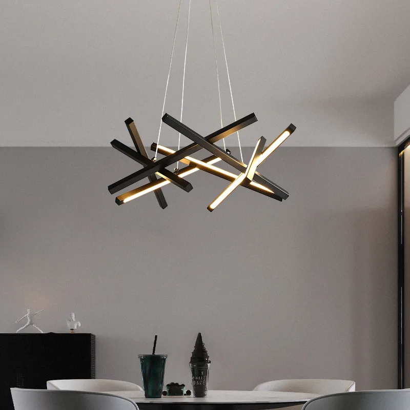 Modern Nordic LED Art Decoration Ceiling Lamp Black Aluminum Branch Fish Line Pendant Light for Living Room Restaurant Bedroom