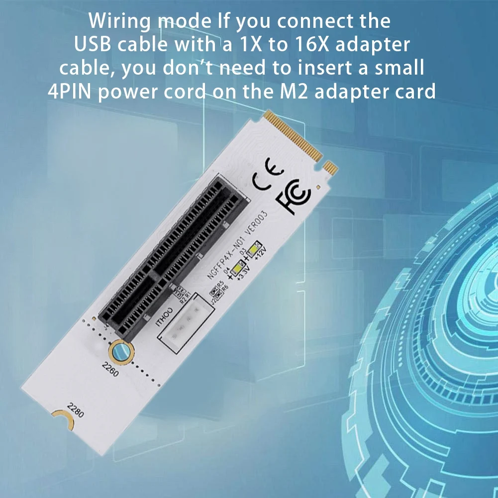 M.2 Key M to PCI-e 1X 4X Adapter Card to NGFF 4X Signal M.2 NVMe with Light Adapter Card with 4 Pin Power Cord