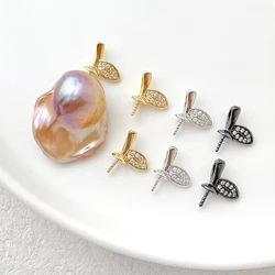3 Pieces  Brass Plated Genuine Gold with Zircon Leaf Pendant  DIY Jewelry Charm Handmade Baroque Doll Accessories Materials