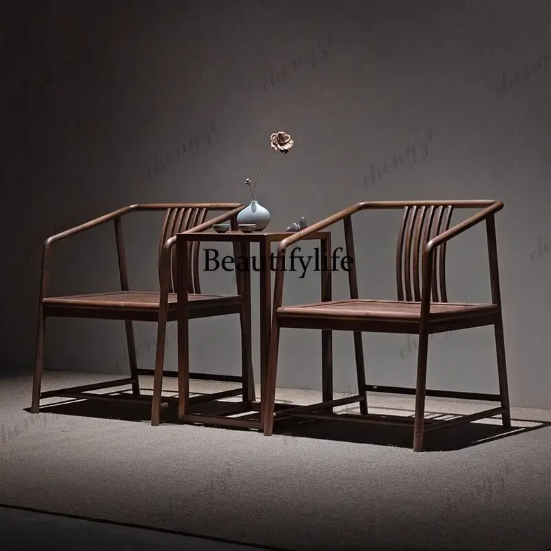 Vintage, solid wood three-piece set, master chair, balcony tea drinking zen armchair