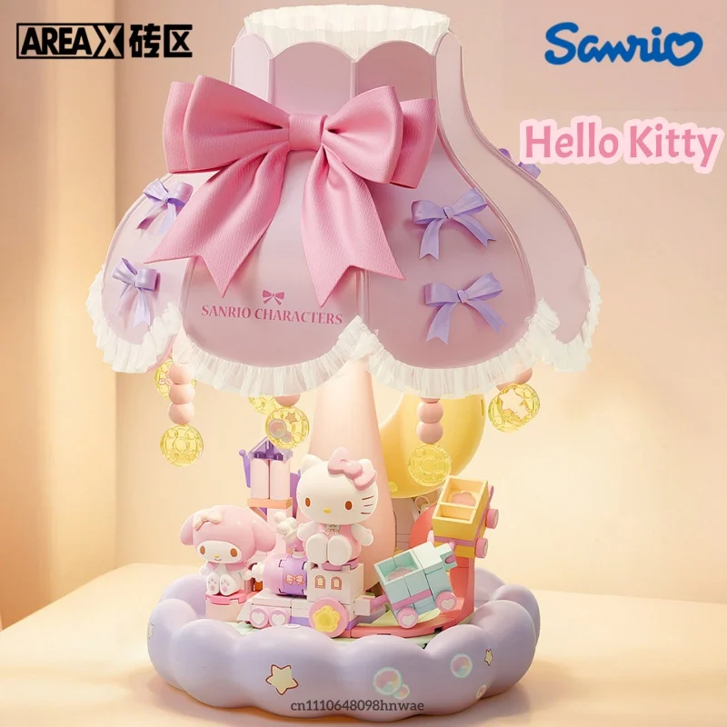 AREA-X New Sanrio Series Building Blocks Hello Kitty Cinnamoroll Charging Desk Lamp Assembly Toy Model Ornament Collect Gift