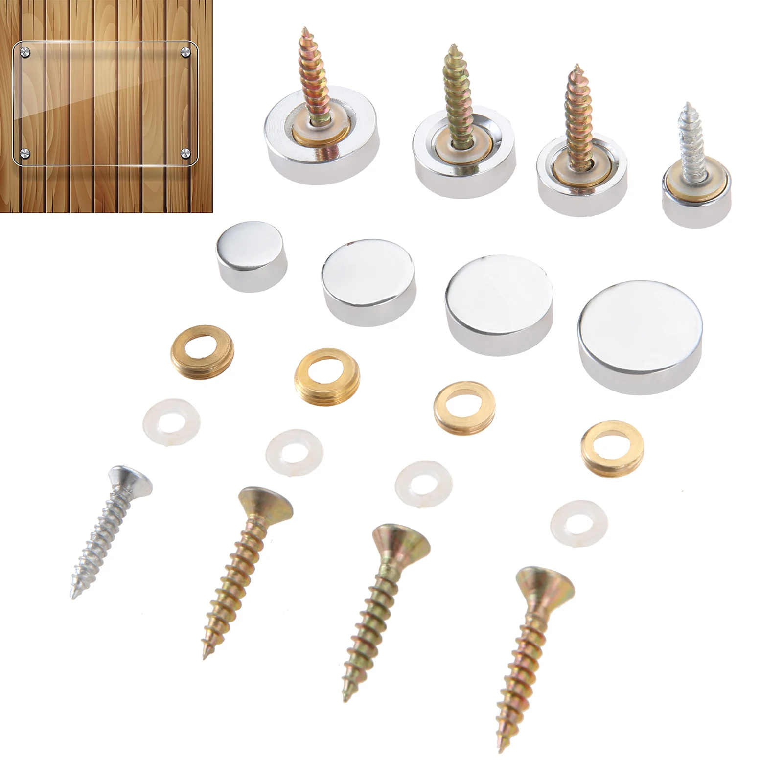 8 Sets 10/14/16/18mm Sign/Advertising Nails Decorative Mirror Screw Cap Nails Screw Covers w/screw+Washer Furniture Hardware