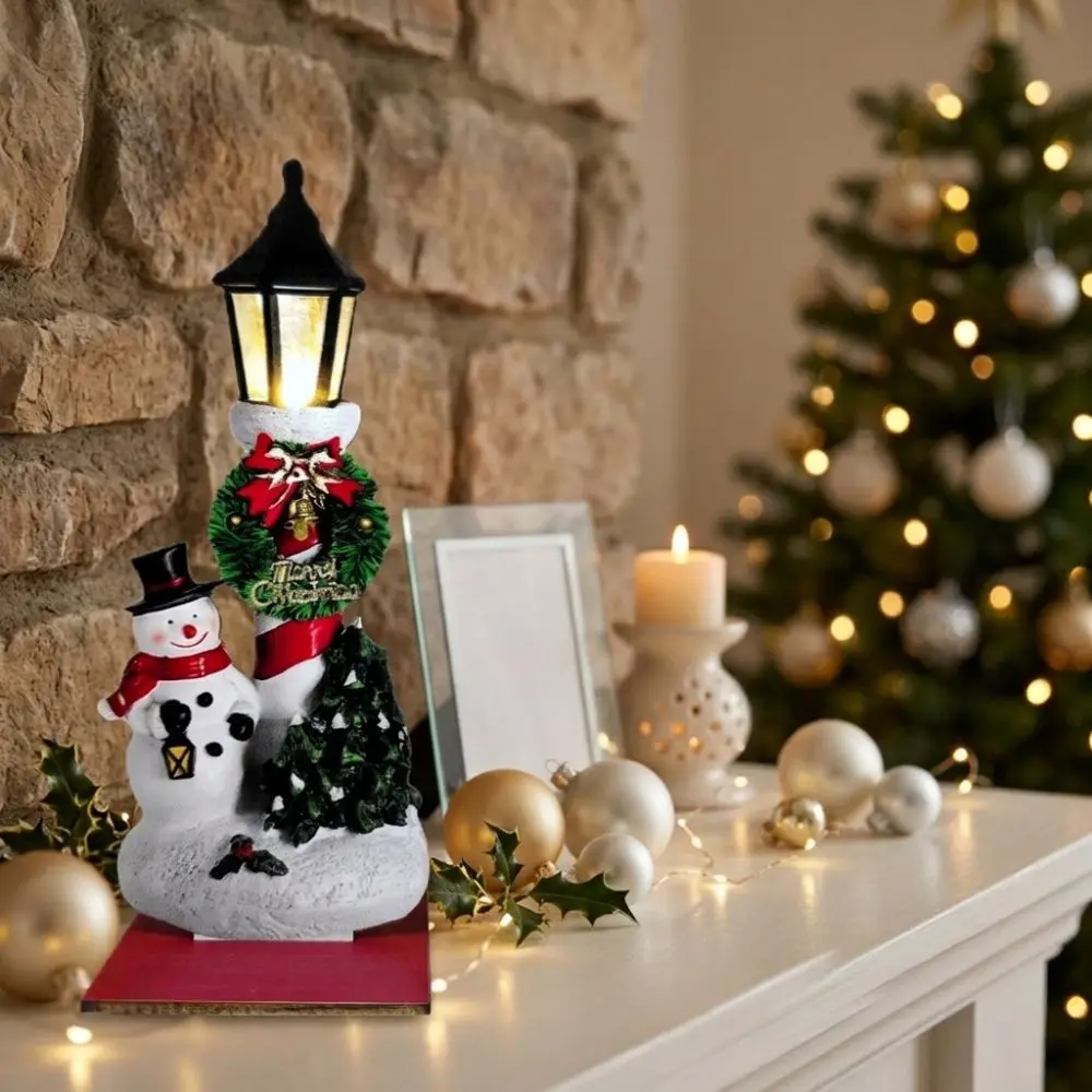 2Pcs 2D Flat Santa Wooden Tabletop Ornament Vintage Snow Scene Christmas Lantern Craft Sign Wreath Stable Base