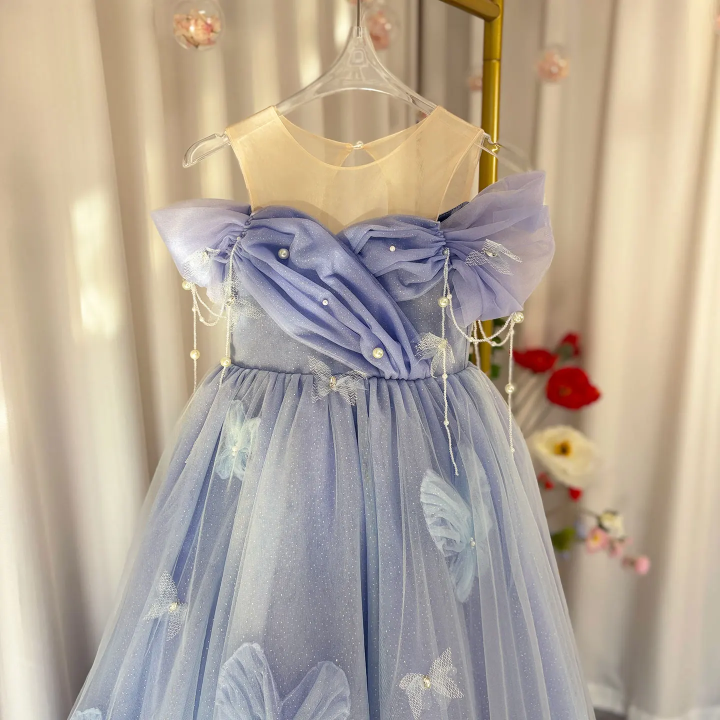 Jill wish-vestido de luxo lilás com contas para meninas, vestido de princesa árabe com boné, arcos artesanais, casamento e aniversário vestido de festa, j107