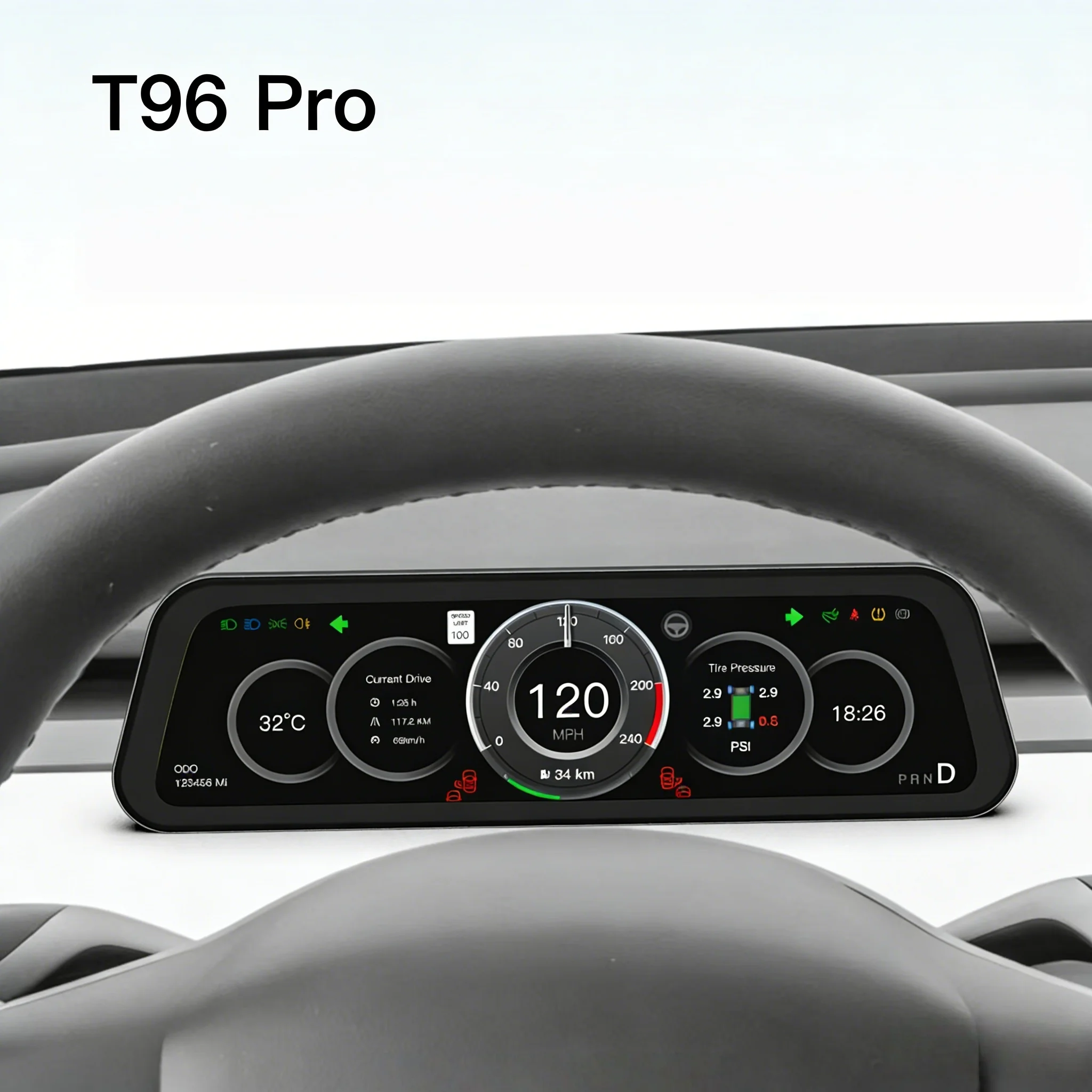 Digital Dashboard Heads up for Model 3 Y Display Carplay Android Auto 9.66 Inch IPS Screen Auto HUD Power Speed