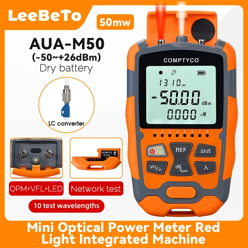 COMPTYCO AUA-M50 Mini OPM 4 in 1 Multifunction Optical Power Meter Visual Fault Locator Network Cable Test Optical Fiber Tester