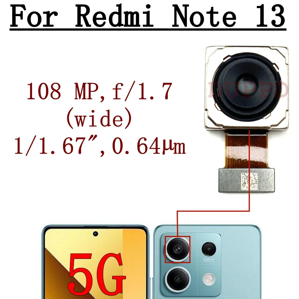 Rear Camera For Xiaomi Redmi Note 13 Note13 5G Front Selfie Facing Wide Main Back Camera Flex Parts