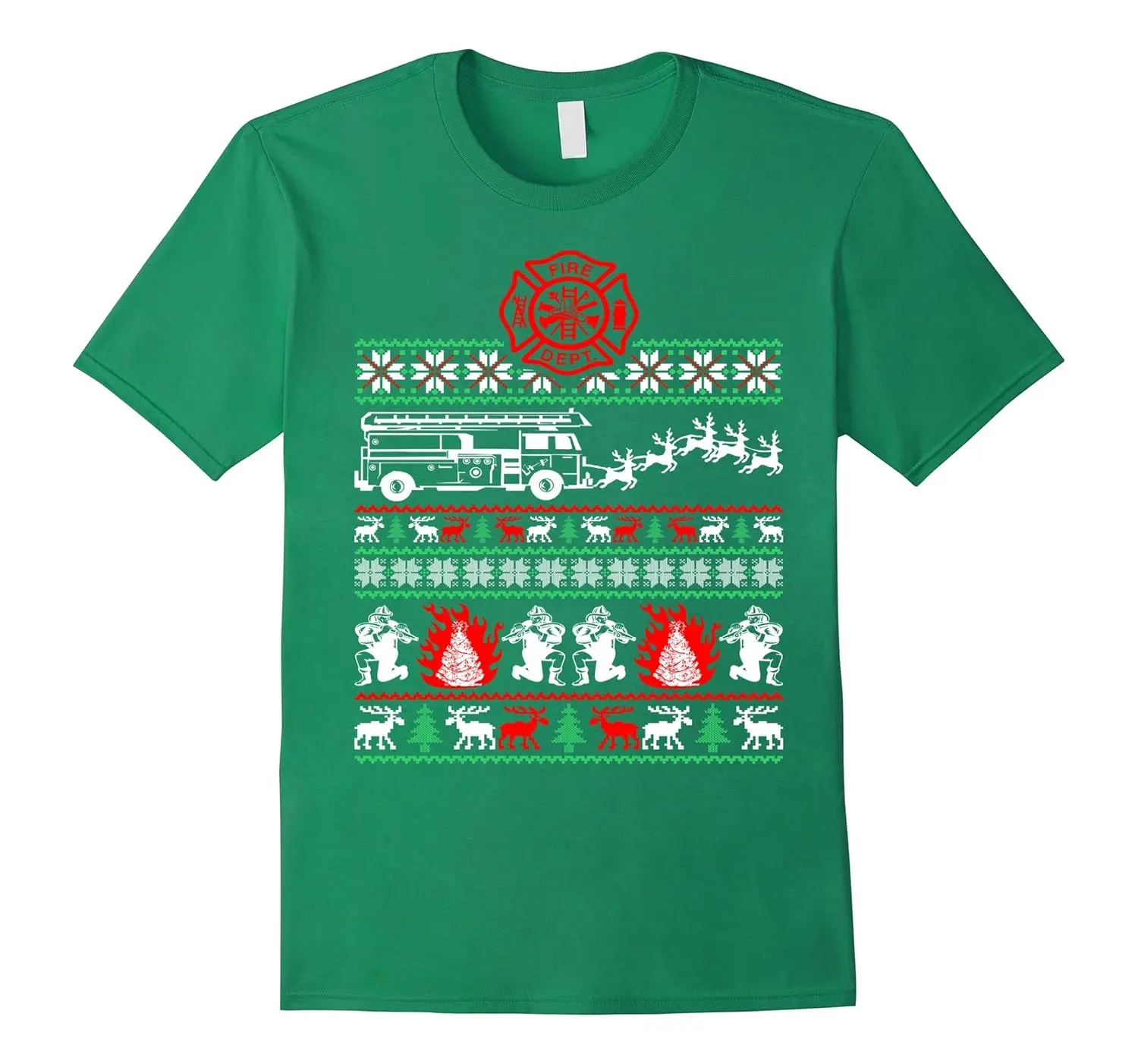 Fire Department Ugly Christmas Sweater Firefighter T-Shirt 100% Cotton O-Neck Summer Short Sleeve Casual Mens T-shirt Size S-3XL