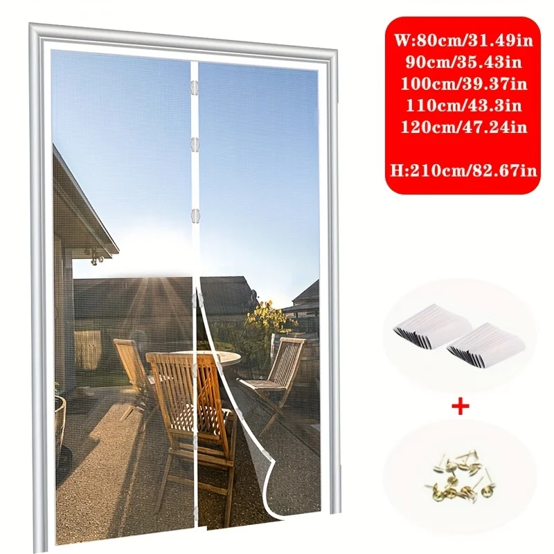 White Magnetic Screen Door, Summer Mosquito Proof Breathable Mesh Curtain, Pet Friendly, No Drilling Installation
