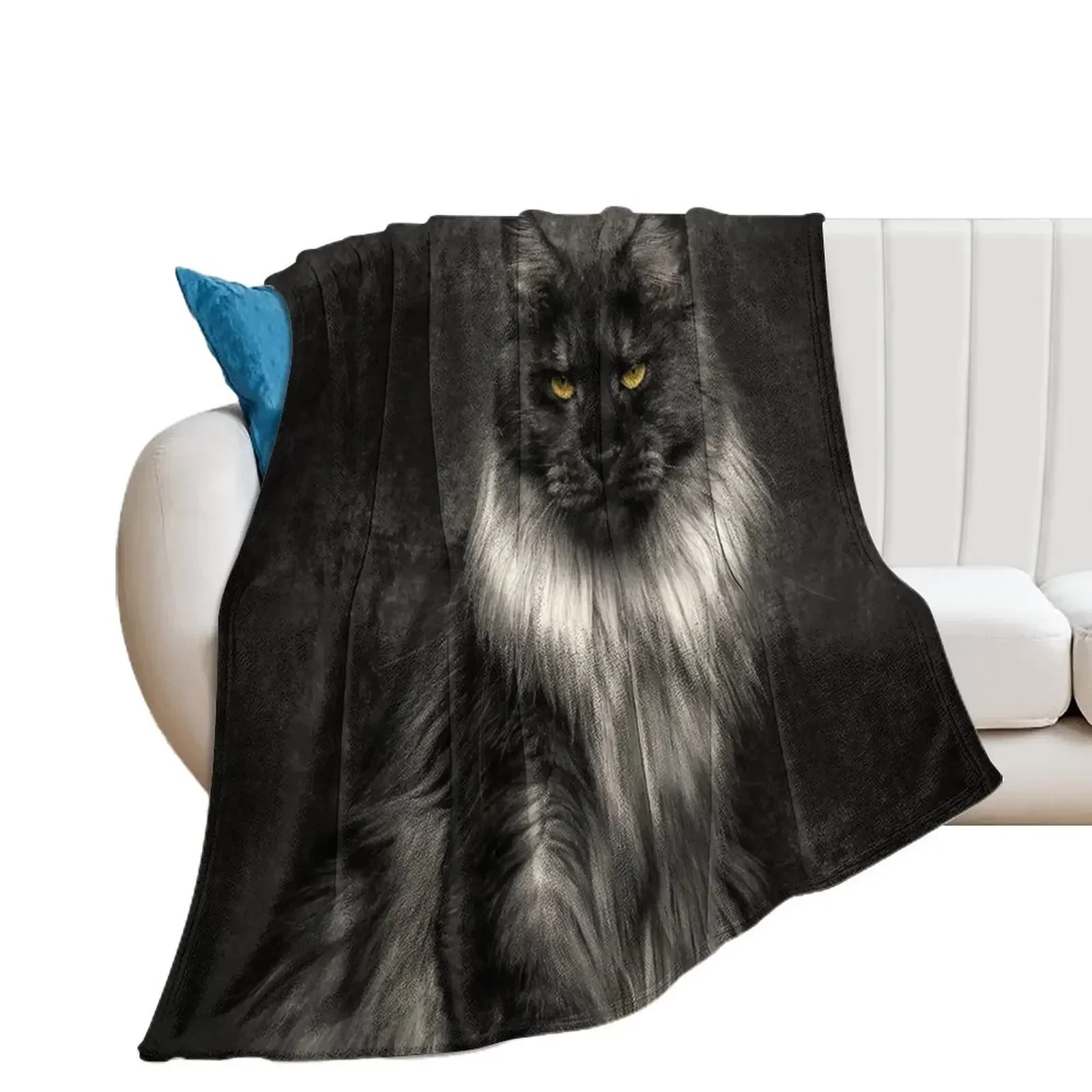 Silver Maine Coon Cat Portrait Throw Blanket Bed linens Multi-Purpose bed plaid Blankets