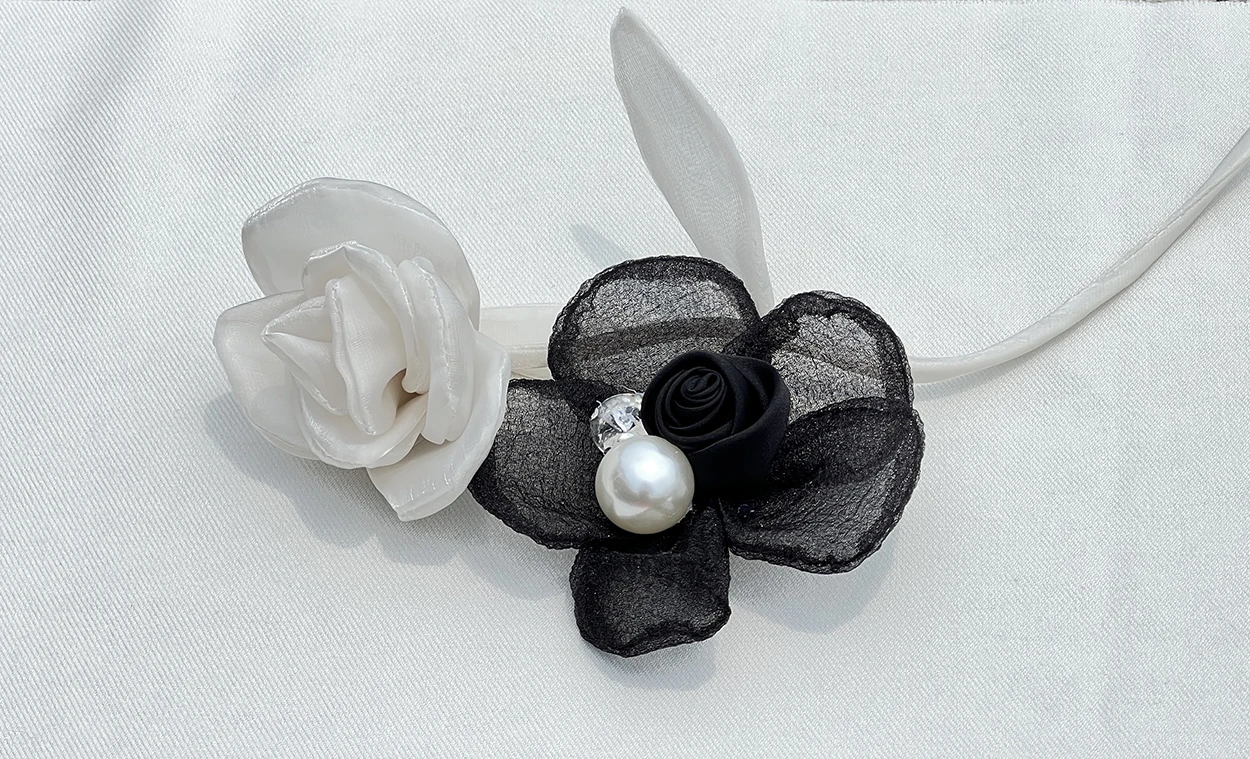 

Handmade Black and White Apricot Organza with Pearl Lace Flower DIY Clothing Decoration Shoes and Hats Decorations