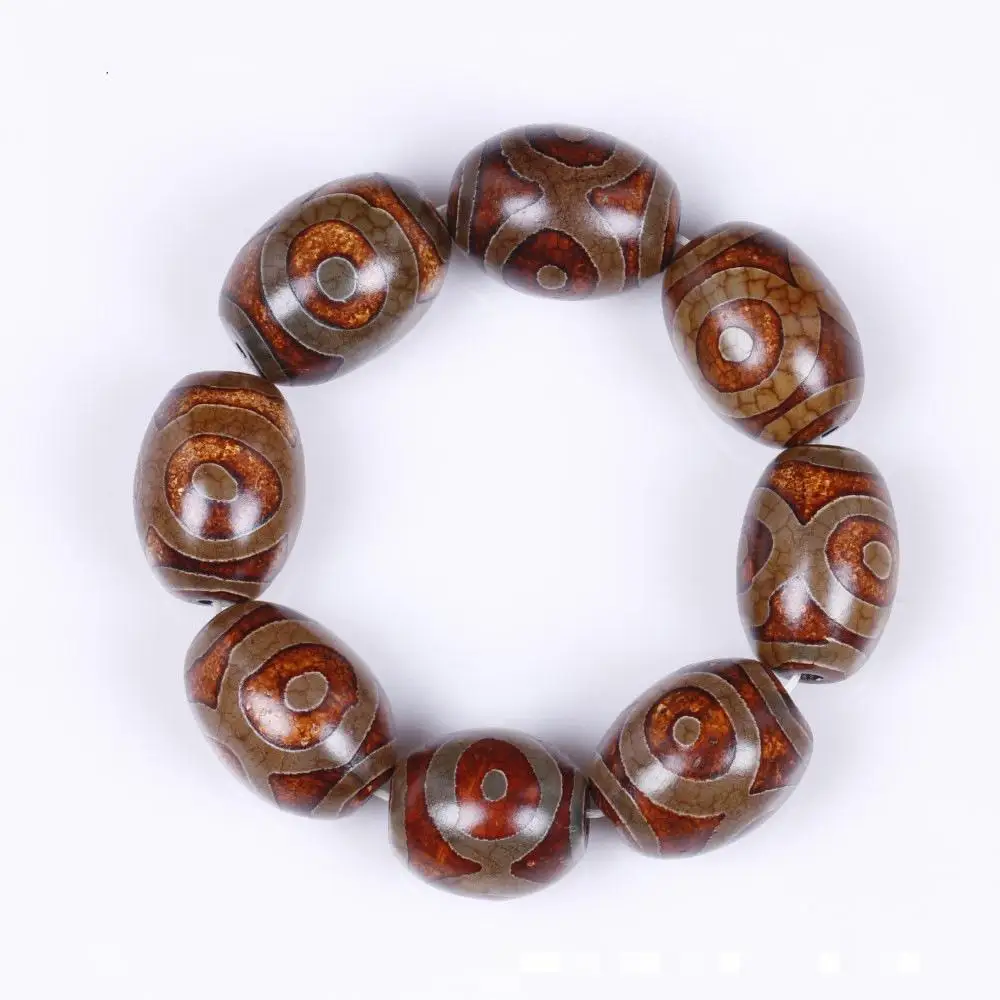 

Tibetan Buddhism Old Agate Three Eyes Dzi Bead Bracelet Men Women Healing Gemstone Fine Jewelry Big Bead Lucky Amulet Bracelets