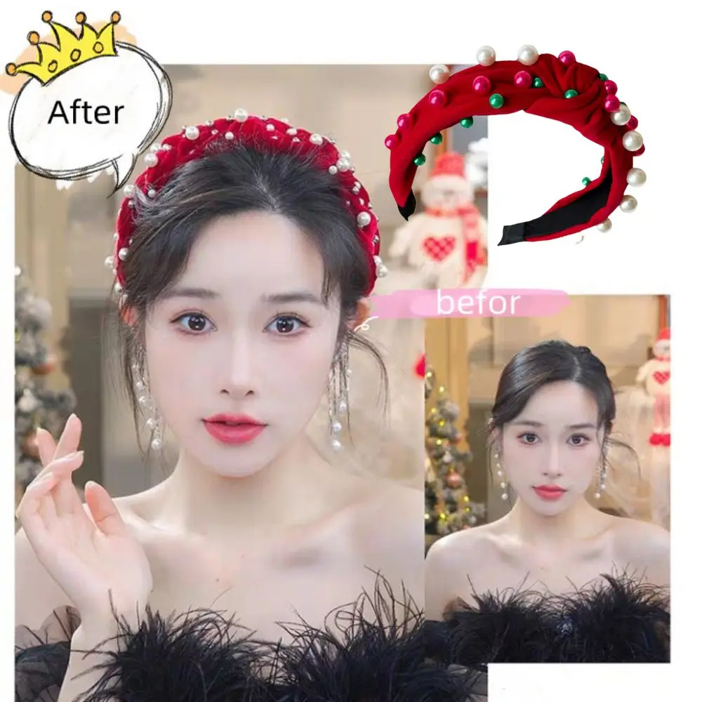 Christmas Cross Turban Bandage Hairbands Imitation Pearl Velvet Headband Fashion Girl Top Knot Baroque Headwear Hair Accessories