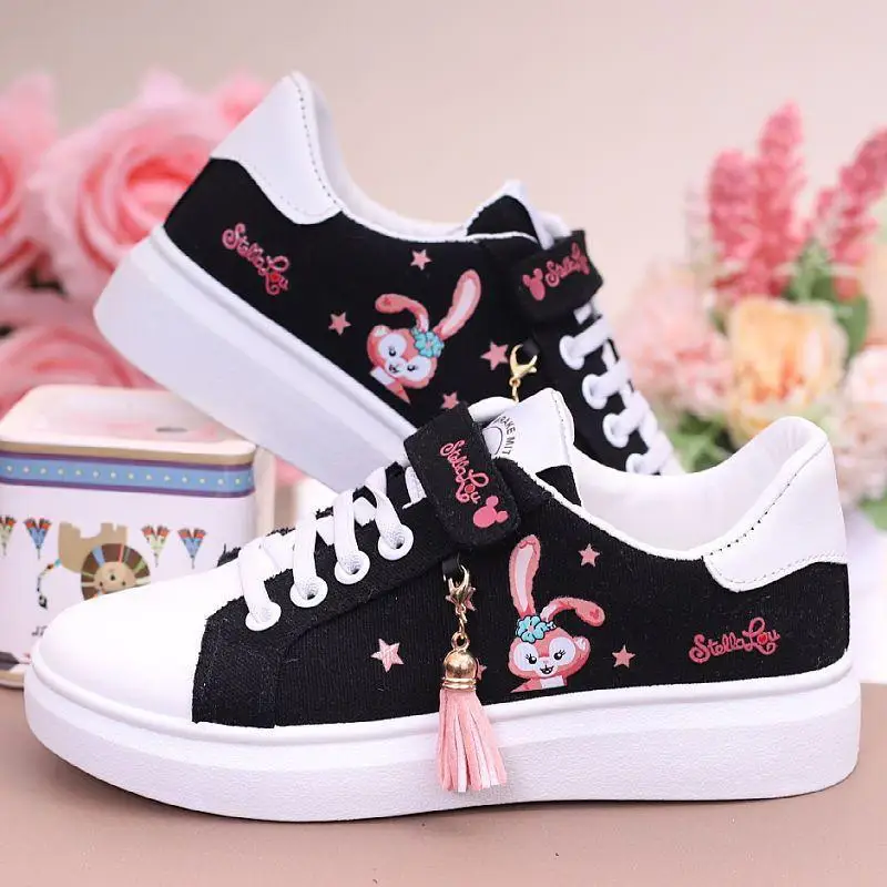 Cartoon Cute Kuromi Girls Shoes Canvas Shoes New Breathable Cloth Shoes Children\'s Soft Bottom Sneakers Pupils Board Shoes