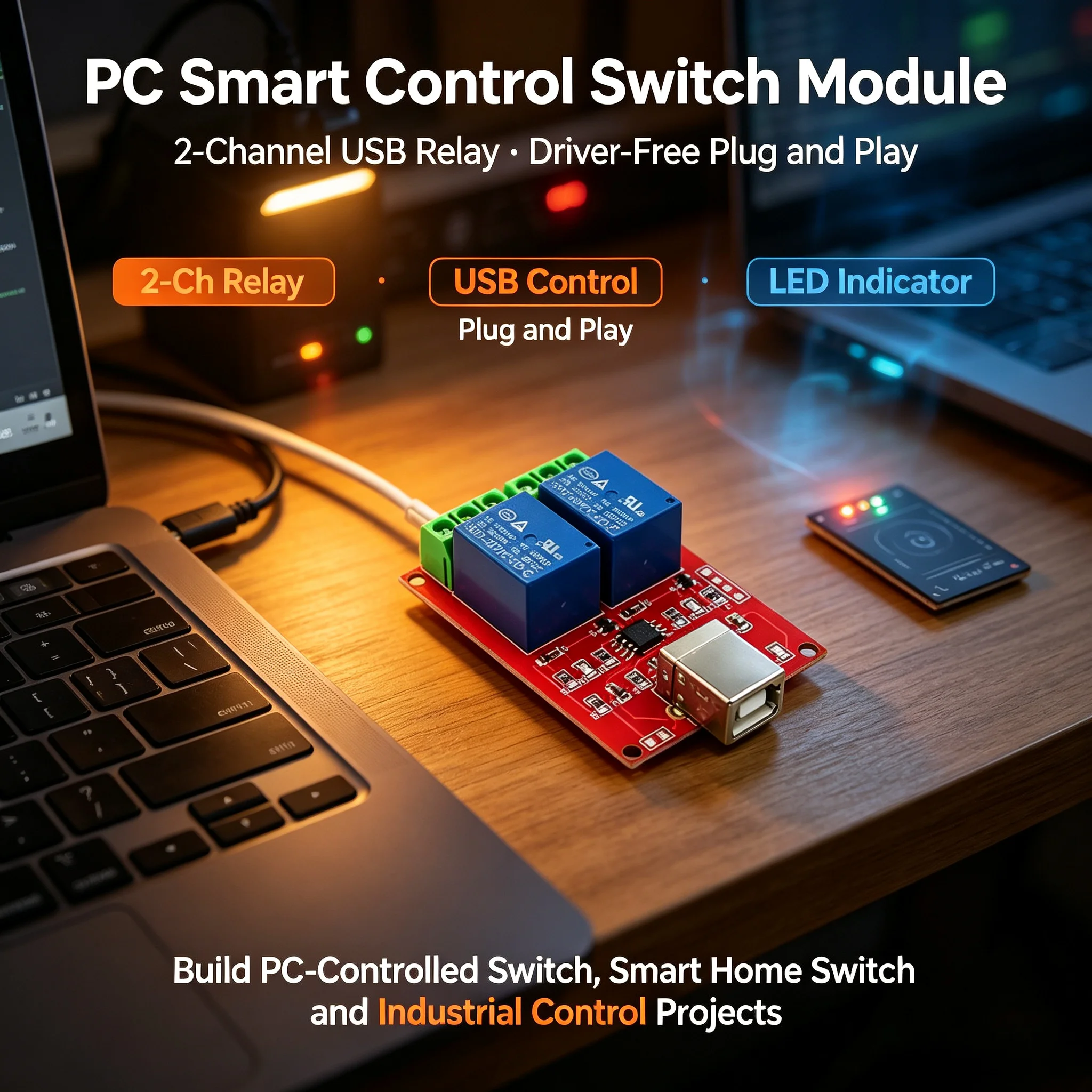 20Pcs 2-Channel PC Computer Smart Control USB Relay Module Driver-Free Plug and Play Switch