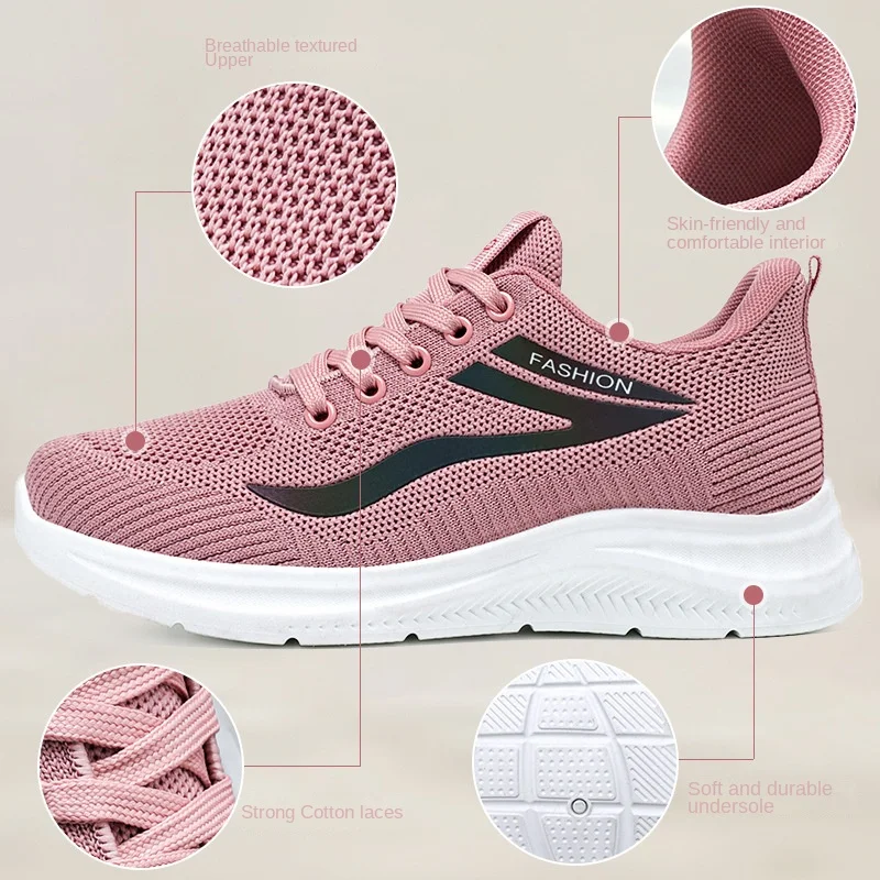 2024 Spring New Women's Shoes Hot Selling Soft soled Lightweight Casual Sports Shoes Fashionable Lace up Outdoor Running Shoes