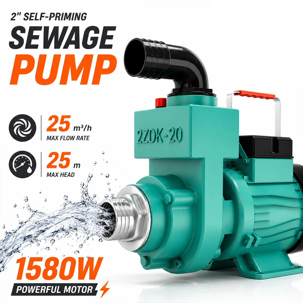 220V Self-Priming Centrifugal Water Pump High Flow Clean Sewage Pump for Home Farm Irrigation and Septic Tank Use