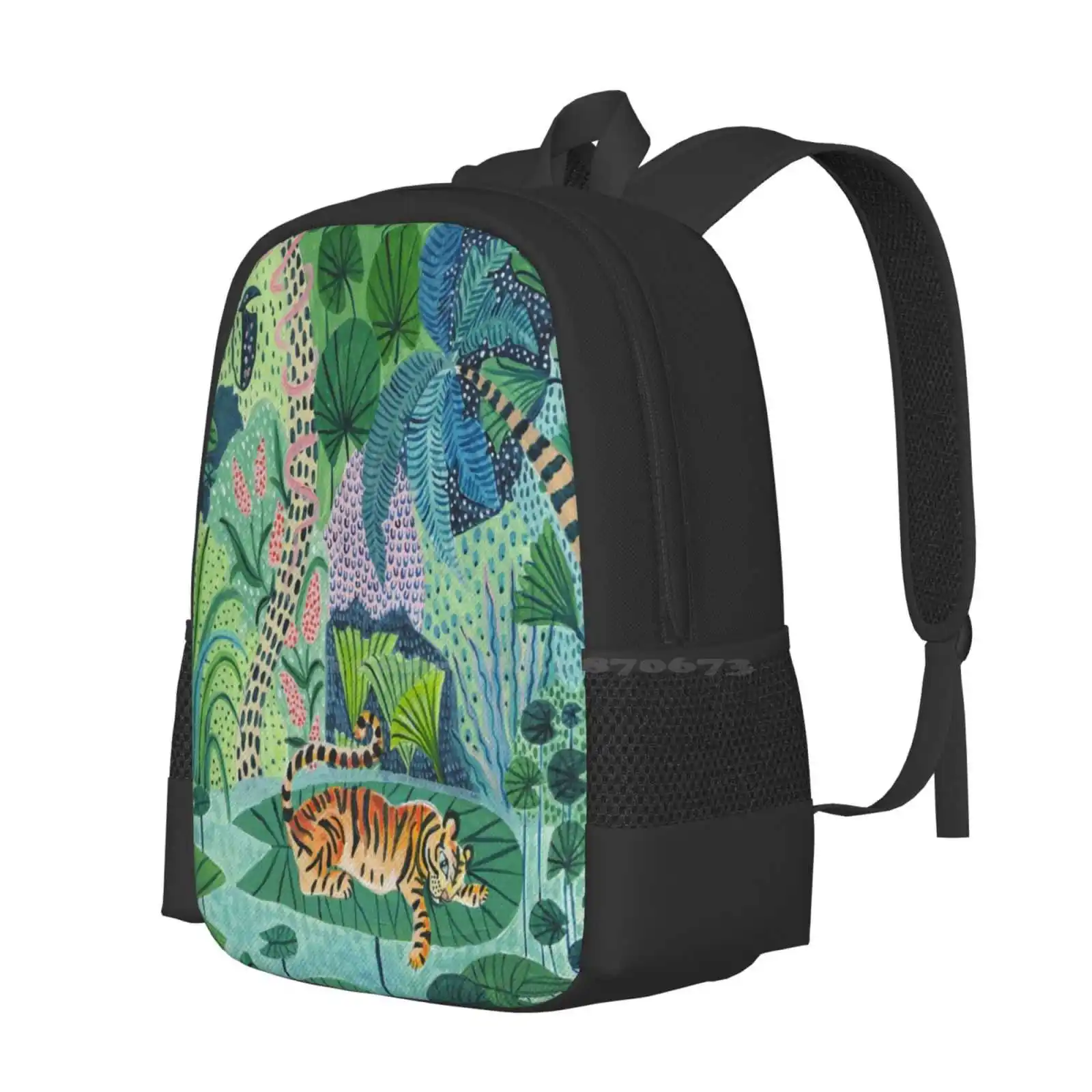 Jungle Tiger Bag Backpack For Men Women Girls Teenage Tiger Lion Panther Kitty Cat Lover Botanical Tropical Rainforest Jungle