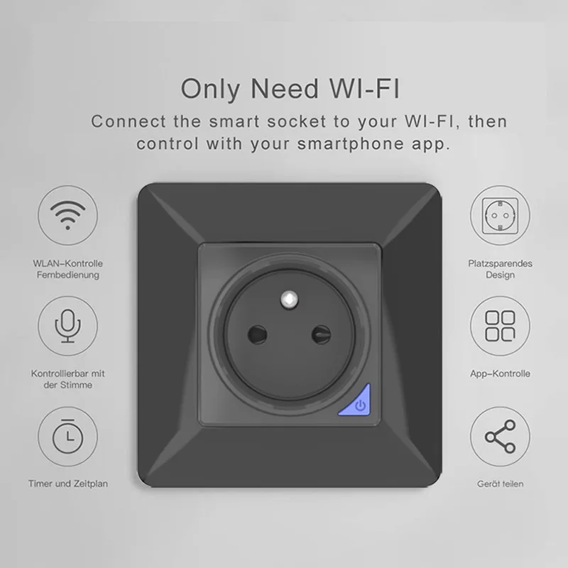 Avoir IP66 Waterproof Socket Tuya Zigbee Smart Wifi Power Outlets With Switch Black Standard FR Plug Work With Alexa Google Home