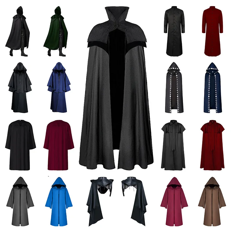 Death Cloak Dress Up Medieval Hat Cloak Magic Wizard Stage Performance Halloween Ball Robe Party Role Play Planet Battle Cloak