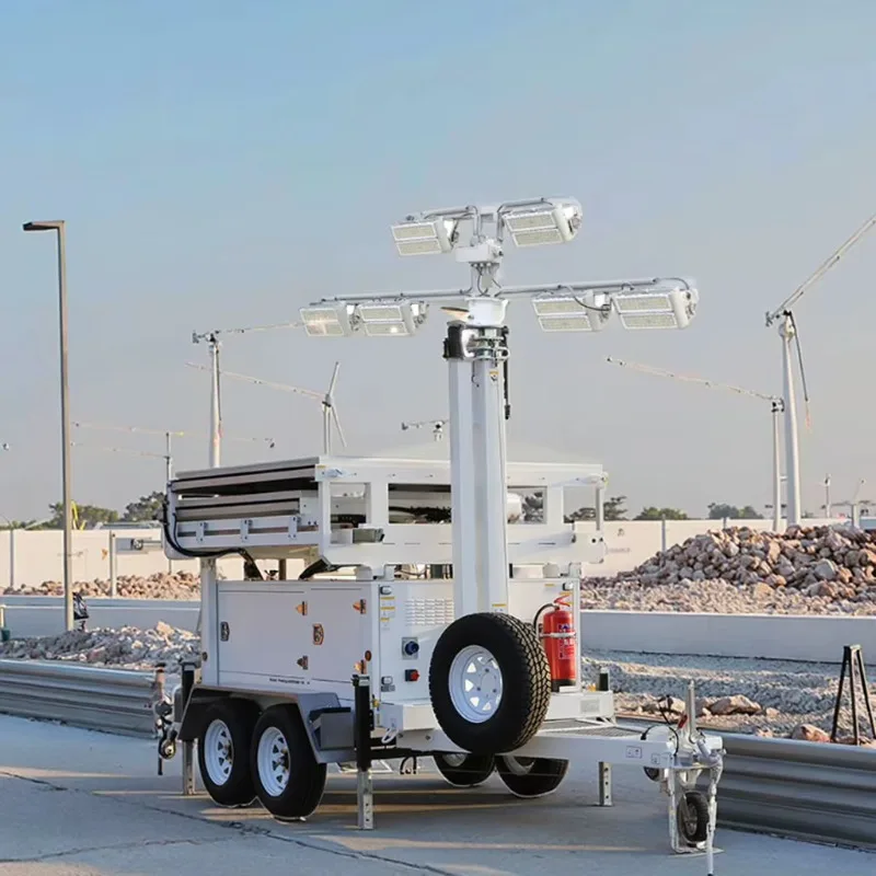 Multiple Colors Available Mobile Solar Light Tower with Adjustable Intensity MPPT Controller & Lithium Ion Battery