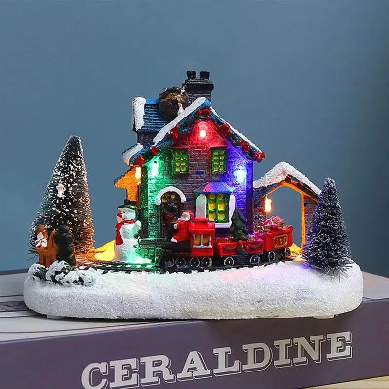 

Snowy Christmas Village Animated Winter House Scenes Winter Scene Model Desk Ornament Christmas Resin House Ornaments