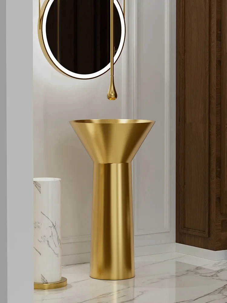 Nordic Stainless Steel Classic Style Floor Standing Column Basin Hotel Creative Wine Glass Design Wash Gold