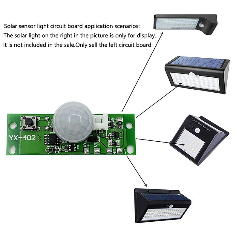 Lampu tenaga surya, 1 buah 3.7V DIY Sensor kontrol papan lampu malam pengontrol modul inframerah tubuh manusia induksi papan sirkuit surya