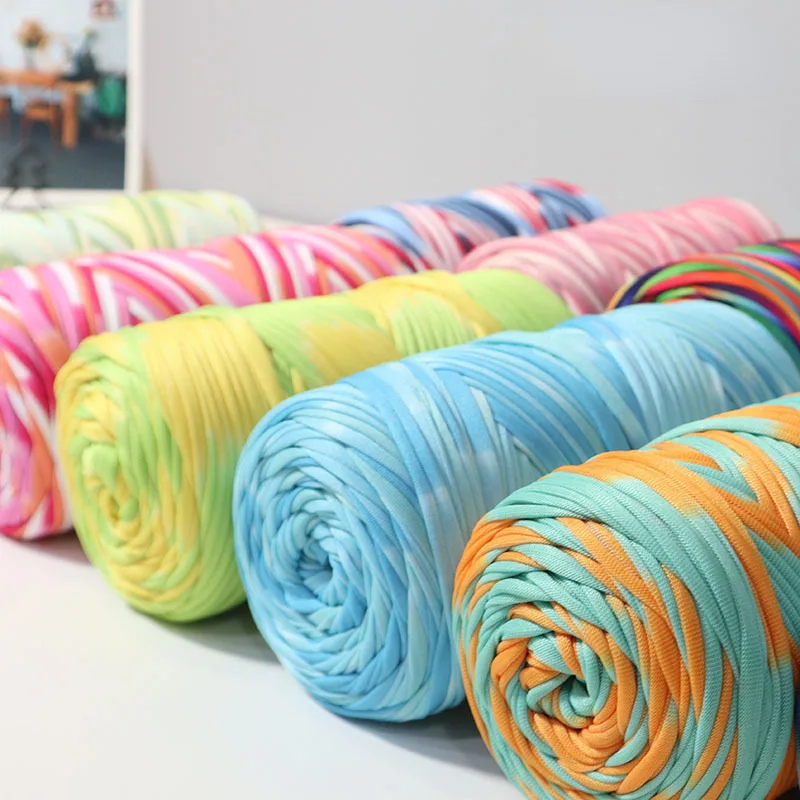 300g 150meters T-shirt Cotton Yarn For Knitting DIY Soft Wool Crochet Bag Blanket Cord Section Dyed Rainbow Weaving Thread Puffy