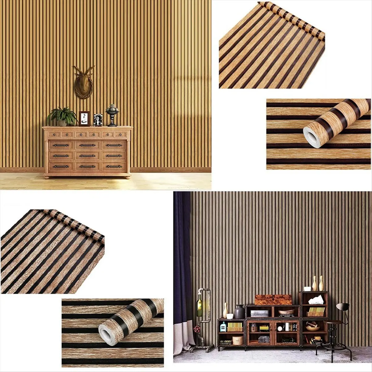 AT54 Wood Striped Wallpaper Background Wall Desk Cabinet Renovation Sticker Self-Pasting Wallpaper A