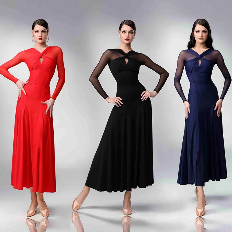 Czerwona Sukienka do Tańca Towarzyskiego Damska Standardowa Walcowa Suknia Balowa Strój do Tańca Nowoczesnego na Scenę Sukienka na Zamówienie 1208